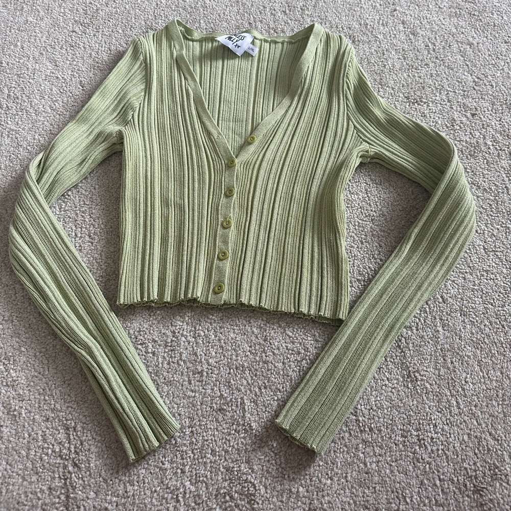 Princess Polly Sage Green Button Up Sweater